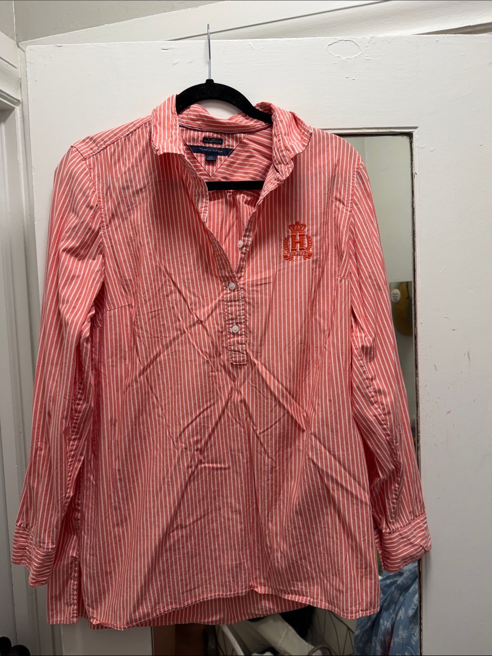 Tommy Hilfiger Coral-Stripe Long Sleeve Button Henley Shirt